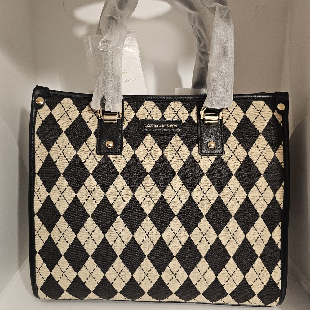 David Jones Front Argyle Pattern Tote Wit Crossbody NWT